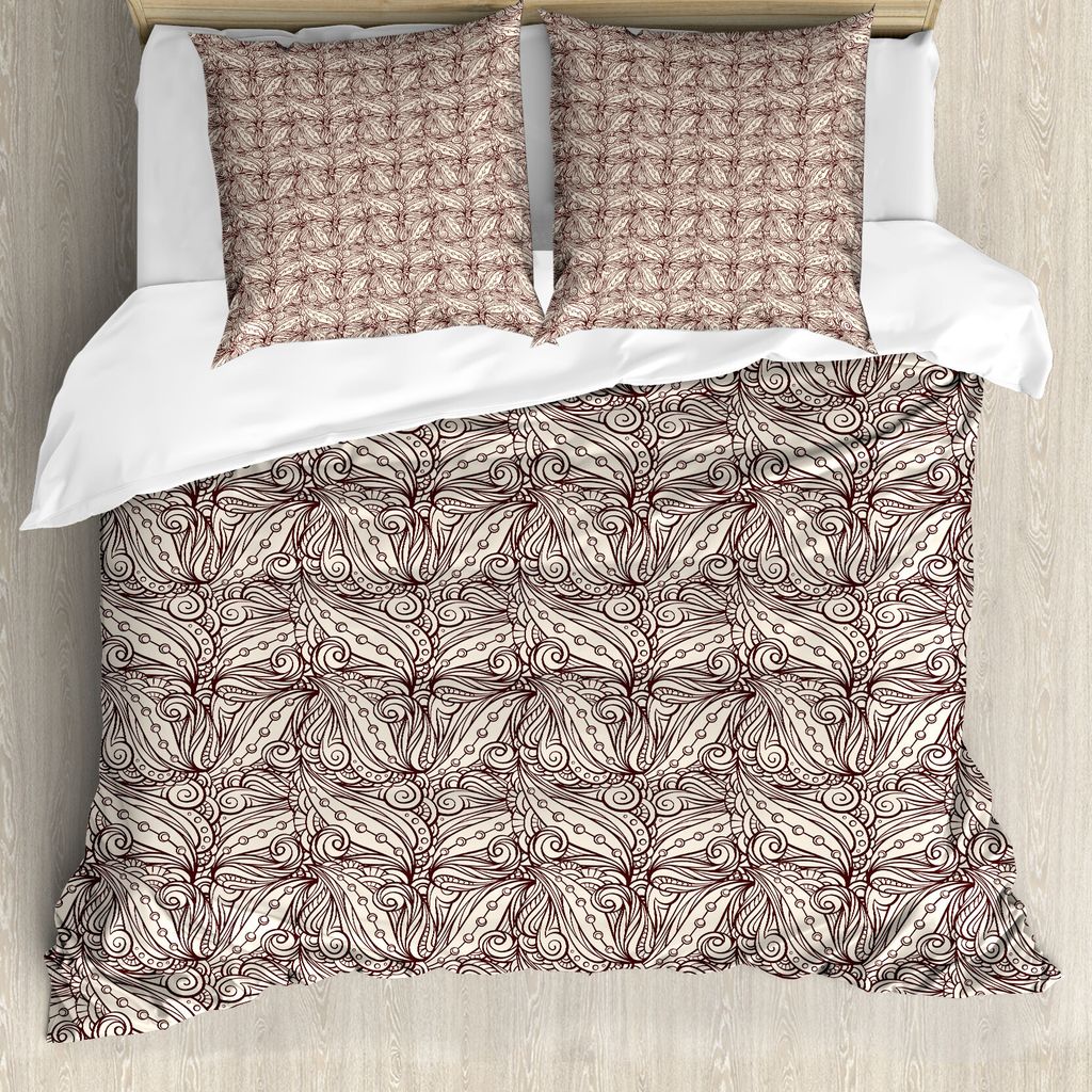 ABAKUHAUS Brown Paisley Bettbezug Set für Einzelbetten, Verflochten Blätter, Milbensicher Allergiker geeignet mit Kissenbezug, 200 cm x 200 cm - ...