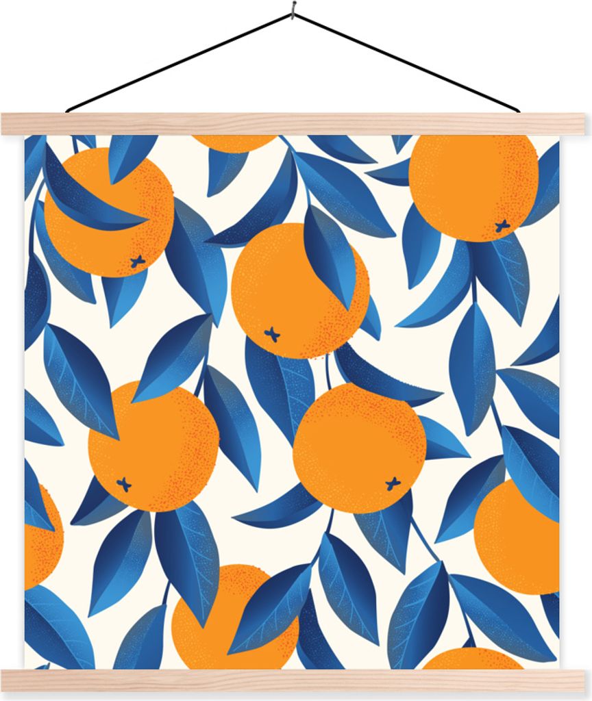 MuchoWow Textilposter Orange - Blau - Design 120x120 cm mit holzfarbenen Rahmen - Textil-Poster