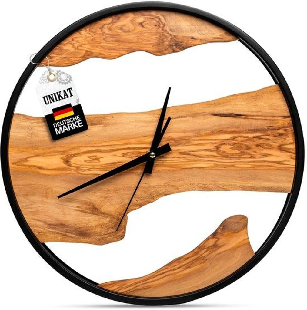 Grande horloge bois d'olivier pour décoration de bureau ou chambre zen