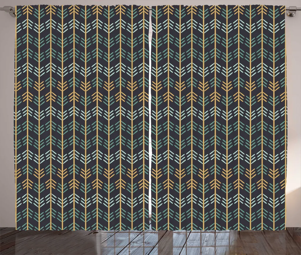 Rideau Rustique à Chevrons avec Boucles et Crochets en Tissu Bleu Gris