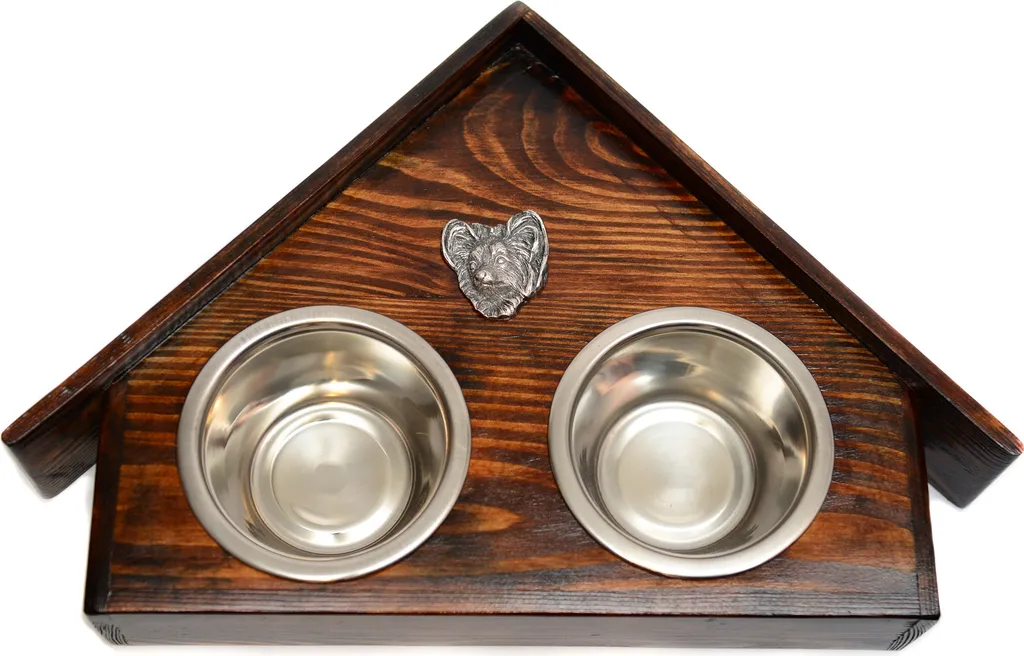 Support gamelles en bois Épagneul Nain Papillon Art-Dog pour chien