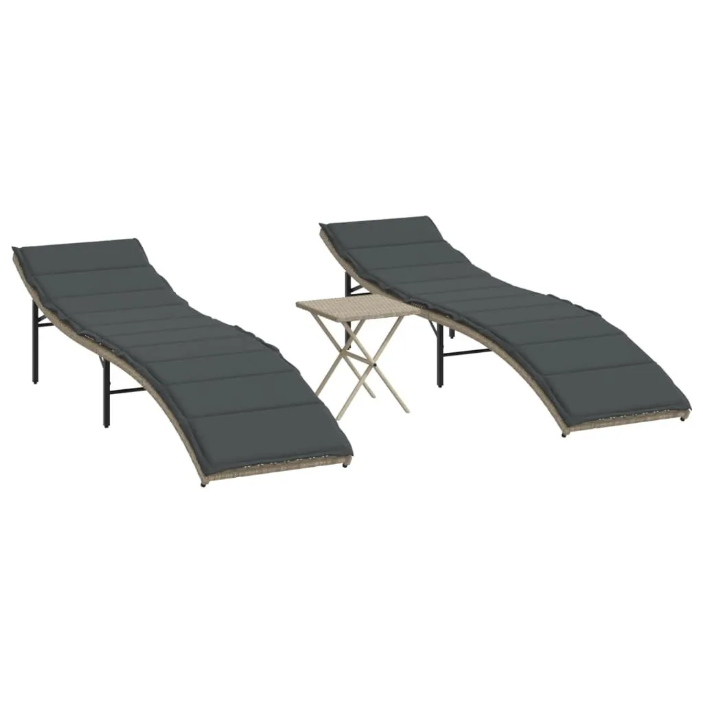 Transat de jardin lot de 2 et table basse gris clair en polyrotin chic