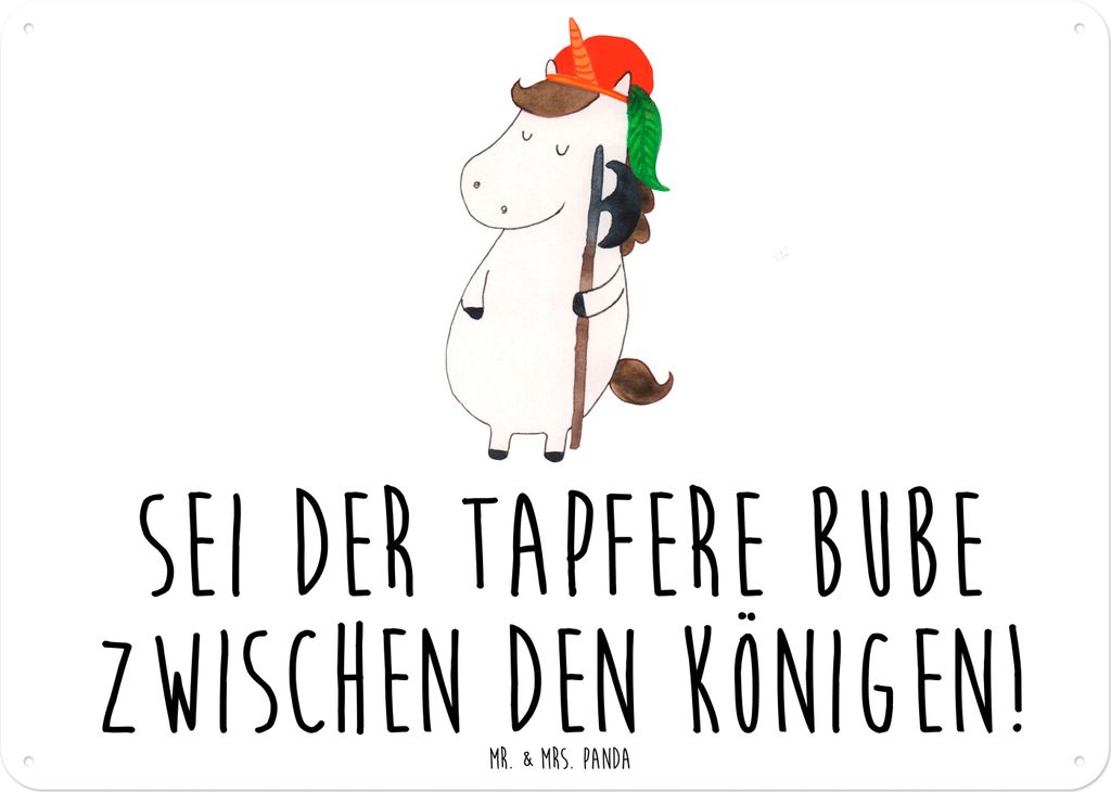 Mr. & Mrs. Panda Retro Blechschild Einhorn Junge DIN A6 - Weiß - Geschenk, Türschild, Einhörner, Mittelalter, tafel, Bube, Schild, Wandbild, Uni...