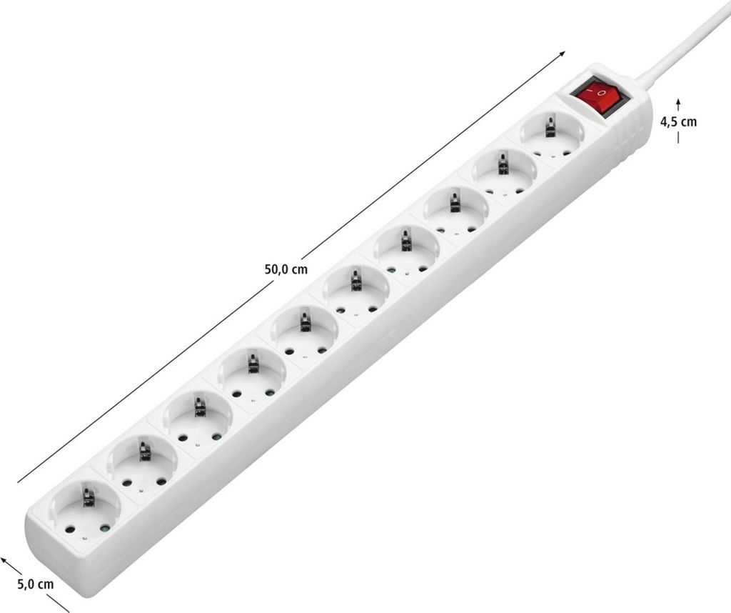 Hama 00137234, 10 stopcontacten, 230 V, 16 A, 3500 W, wit, Productafbeelding 