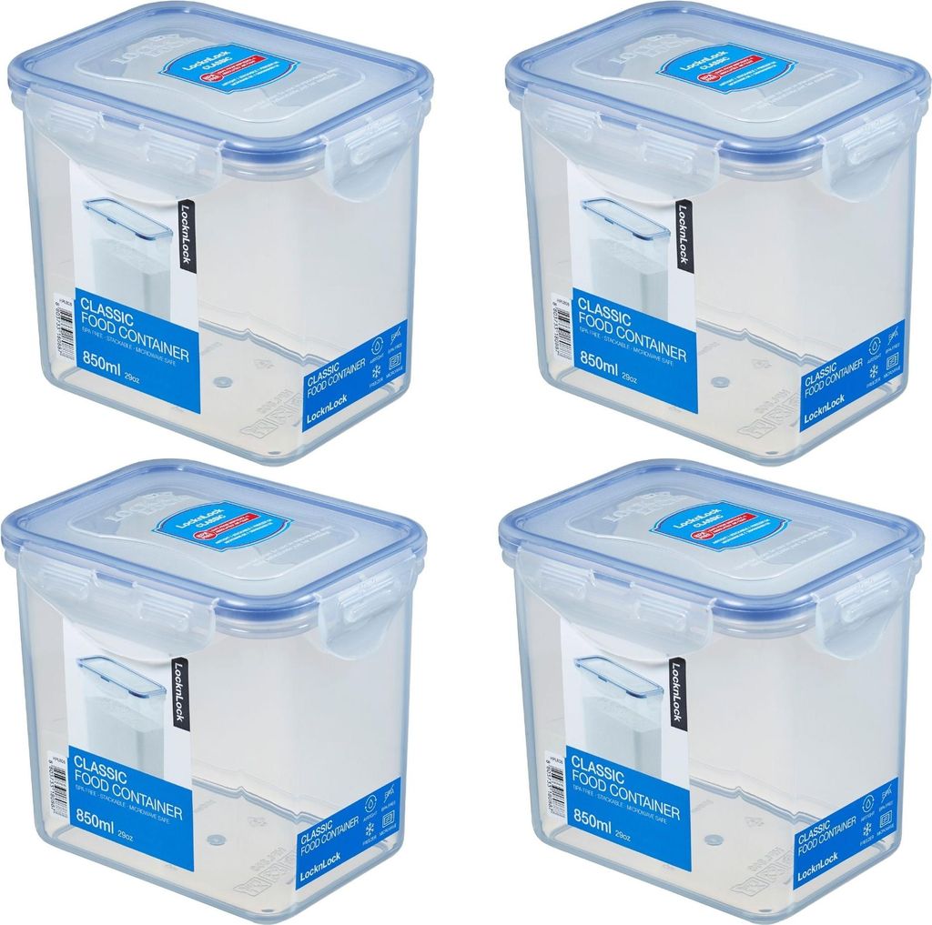 Lock&Lock Set Da 3 Contenitori Ermetici HPL808 Rettangolari 850ml: Microonde, Freezer E Lavastoviglie, BPA Free