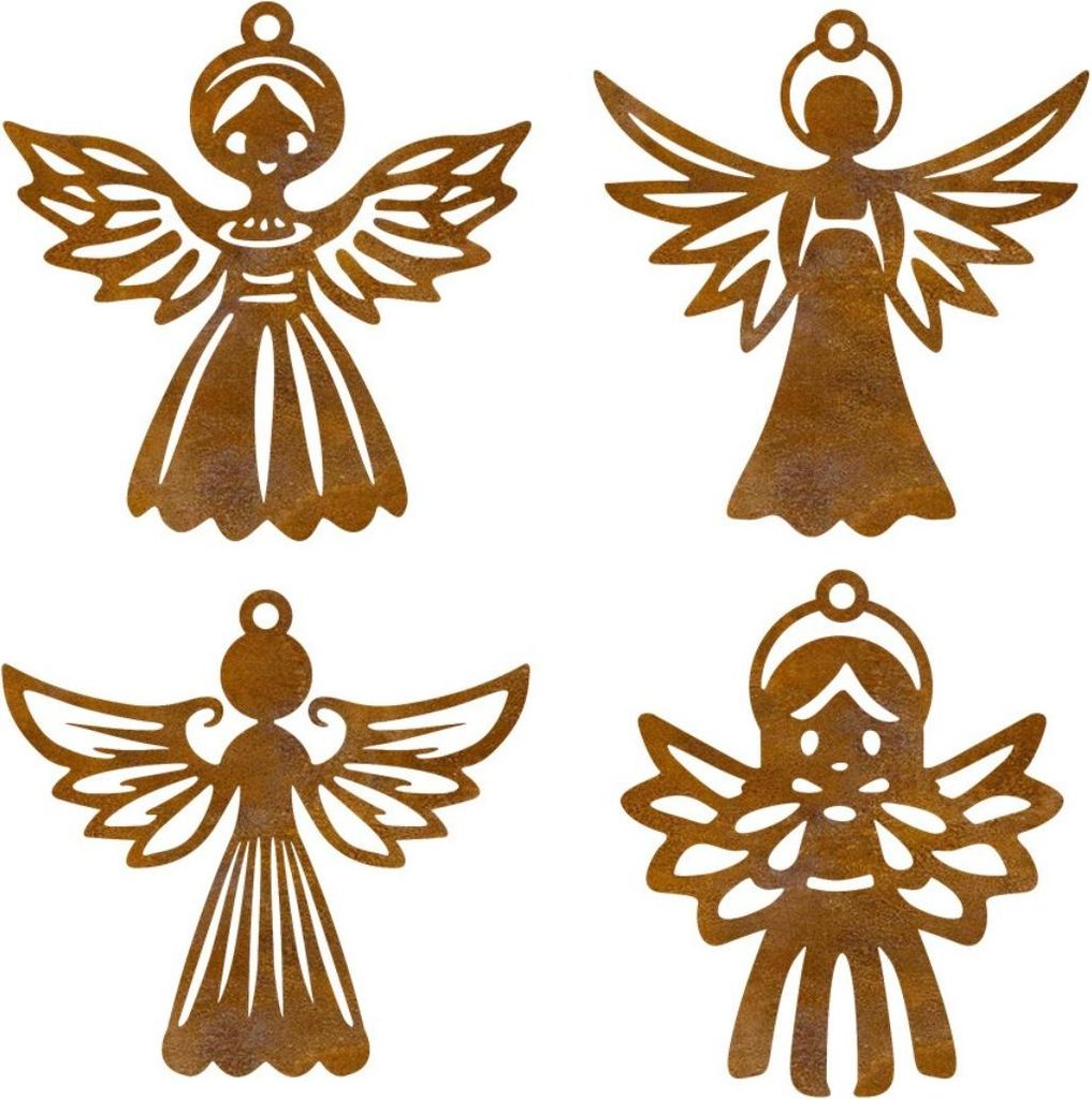 INF 4er Set Goldene Eisen Engel Wanddeko Anhänger Metallkunst im Europa Stil