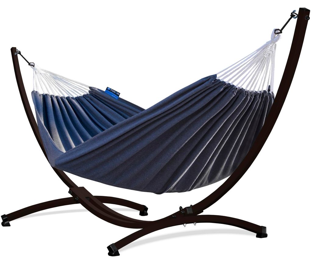 Potenza Outdoor Hängematte mit Gestell für 2 Personen I Baumwolle Doppelhängematte XXL 220x160, 200kg I Braun Hängemattengestell 220kg, wetterfest