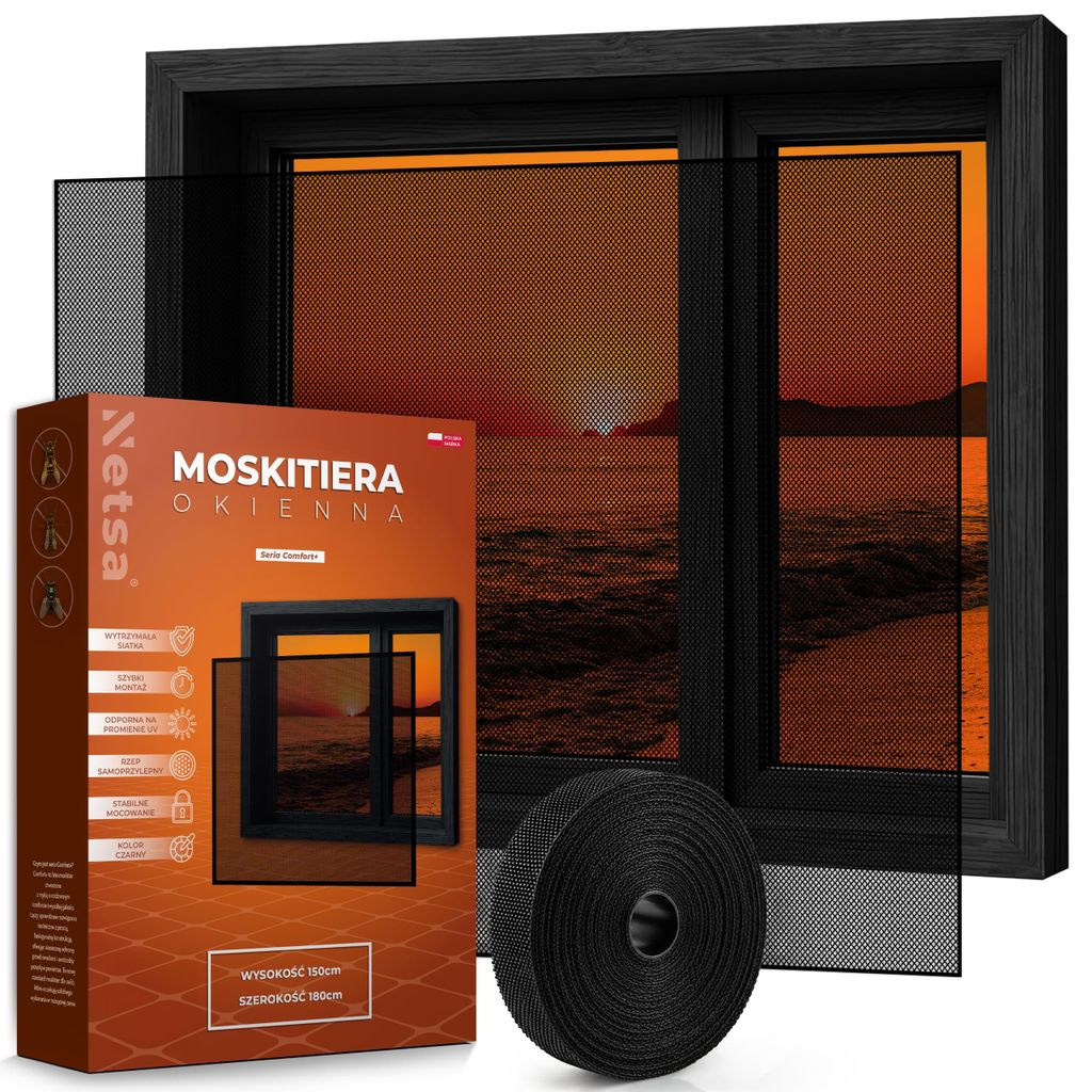 Netsa | Fenster Moskitonetz 150x180 cm Schwarz – Produktbild 