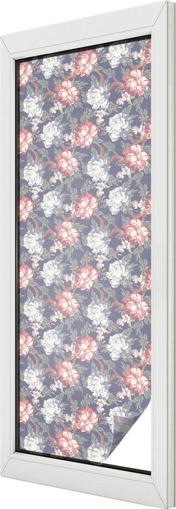 Buntglas Fensterfolie – 146x50 cm – Stained-Glass Design – blickdichte dekorative Sichtschutzfolie – selbstklebend, UV-Schutz – Florale E...