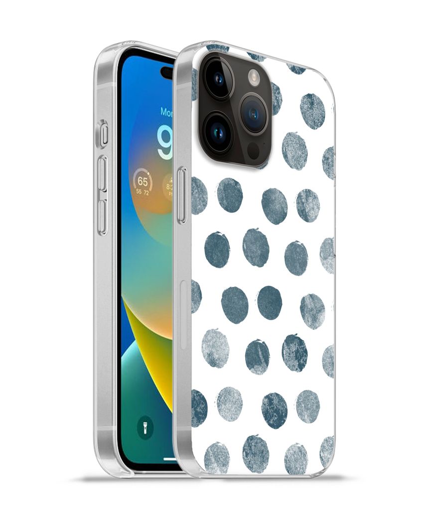 MuchoWow Handyhülle Schutzhülle Hülle für Apple iPhone 14 Pro - Softcase Polka dots - Grau - Weiß Silikon Softcase Handy Hülle - Umschlag