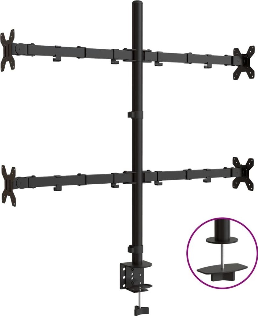 vidaXL Supporto per monitor in acciaio nero VESA 75/100 mm Immagine del prodotto 
