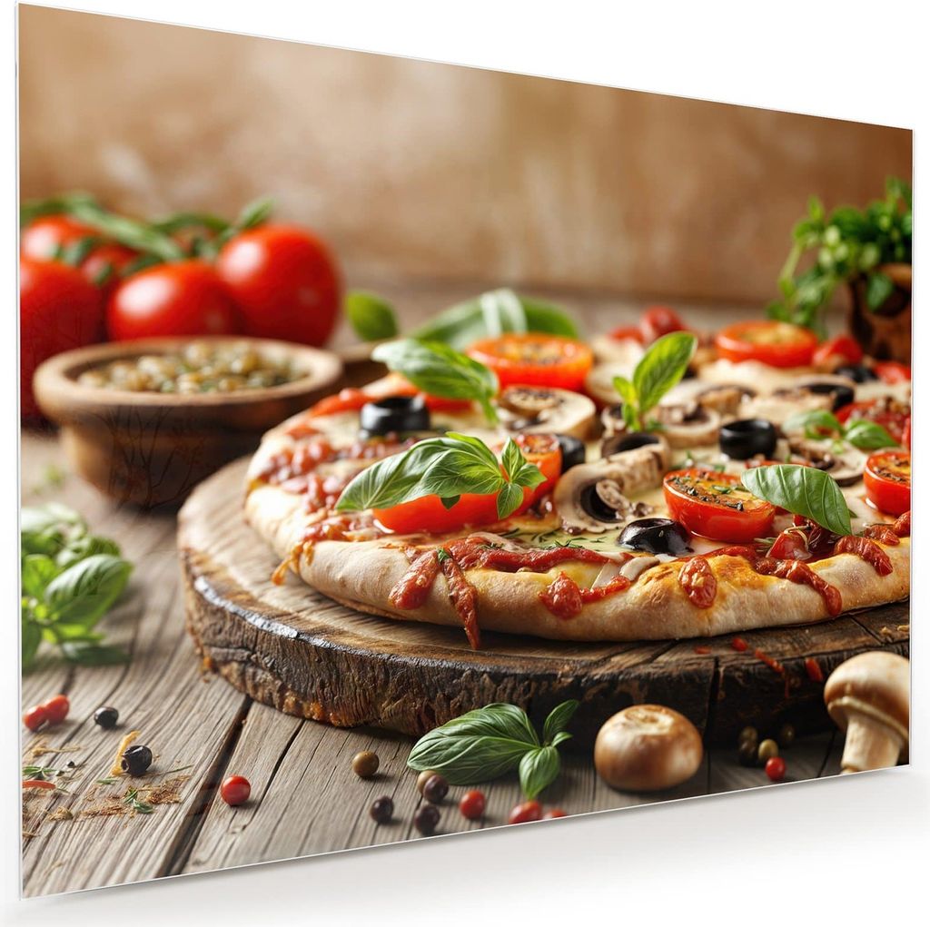 Glasbild 120x90cm in XXL für Wohnzimmer, Schlafzimmer Motiv Pizza im Holzofen