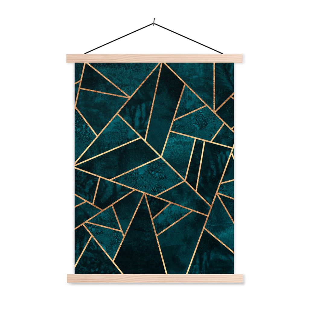 MuchoWow Textilposter Steine - Gold - Luxus - Muster - Abstrakt 60x80 cm mit holzfarbenen Rahmen - Wandbild