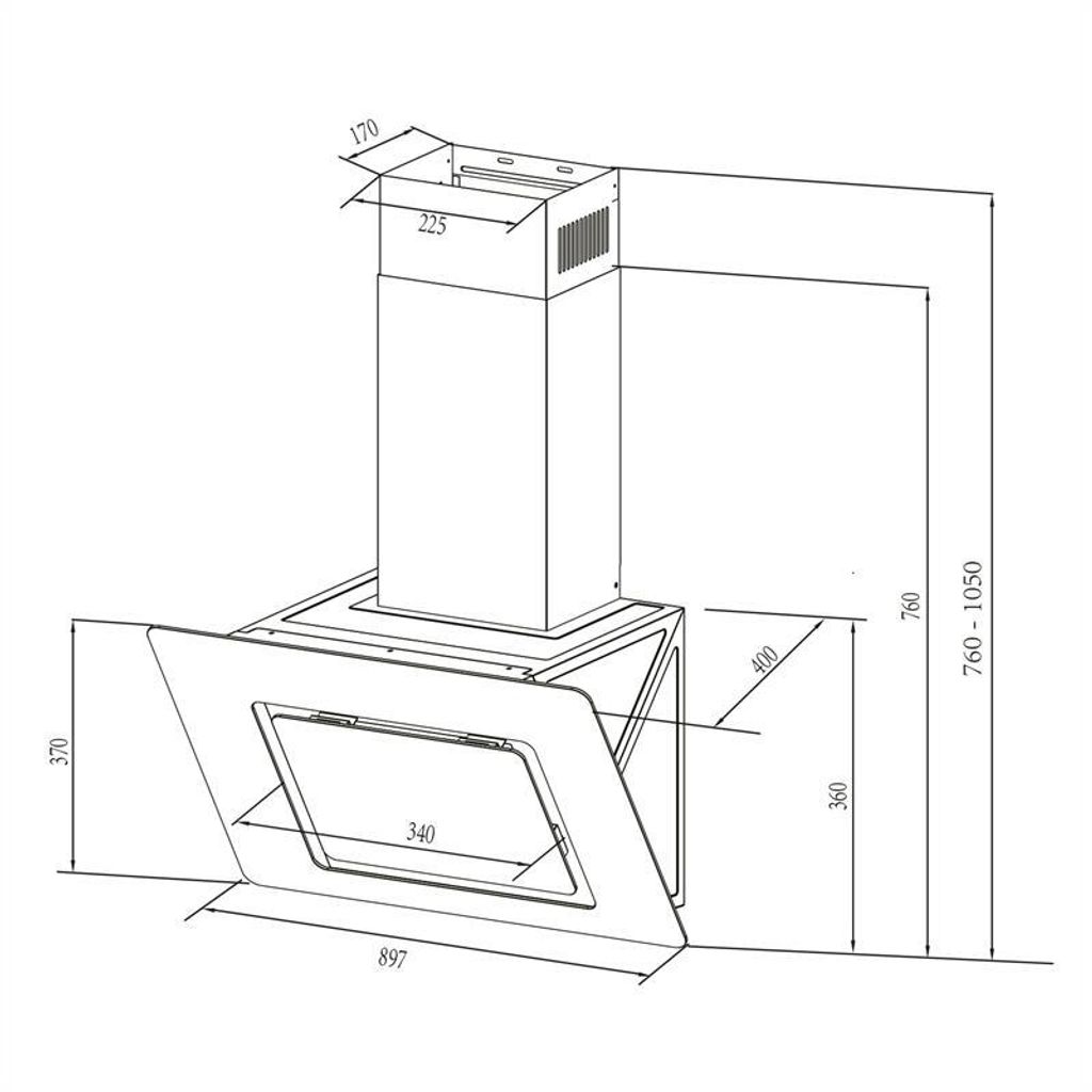 Klarstein Sofia 90 digestor, šikmý, 90 cm, EEK B, 300 m³/h, Obrázok produktu 9