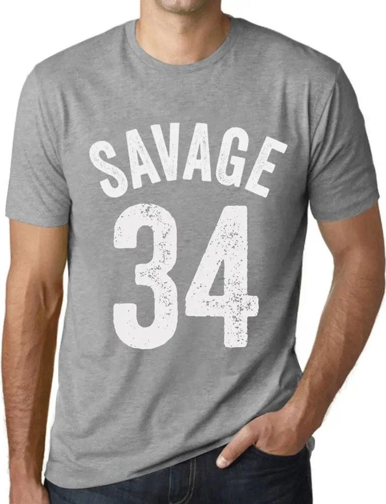 Herren Grafik T-Shirt Savage 34 Geschenk 34. Geburtstag Jahrestag 34 Jahre Jubiläum 34 Jährige Mann Jahrgang 1990 Kurzarm Lustige Druck