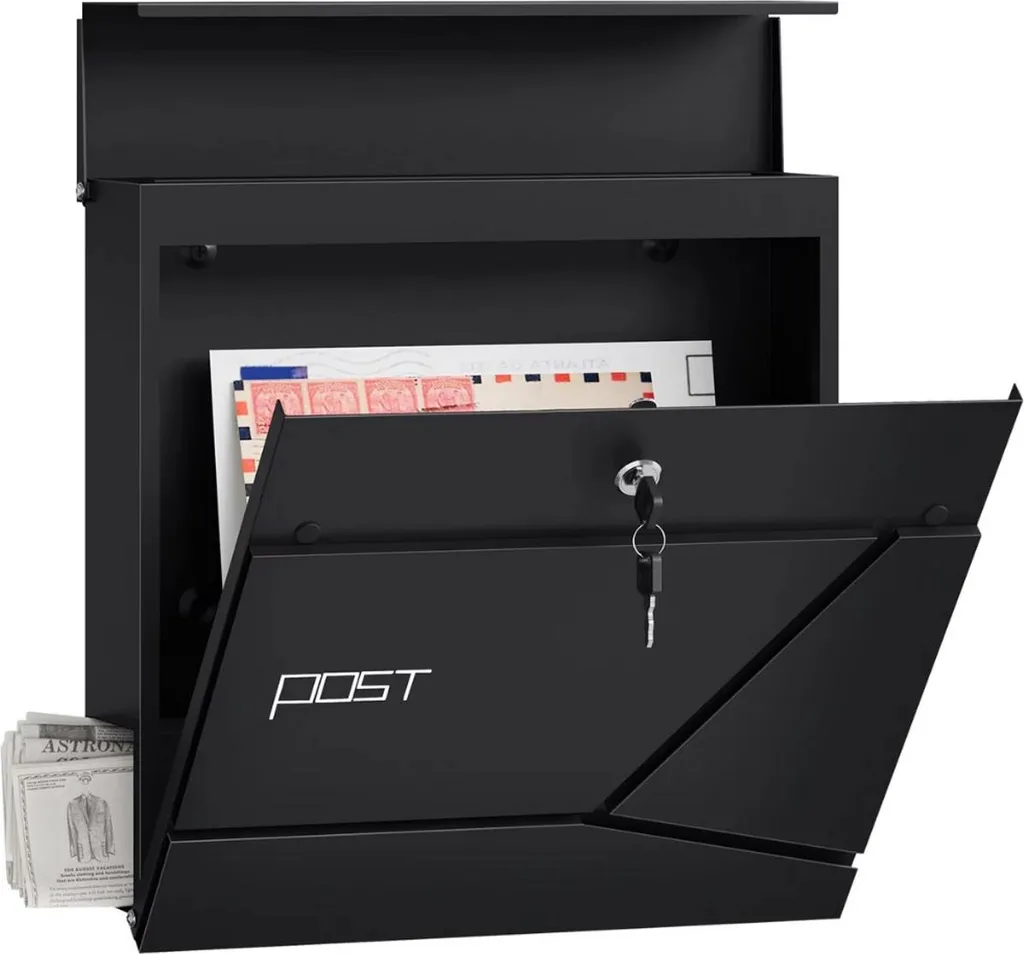 Boîte aux lettres extérieure design avec porte-revue et toit protecteur