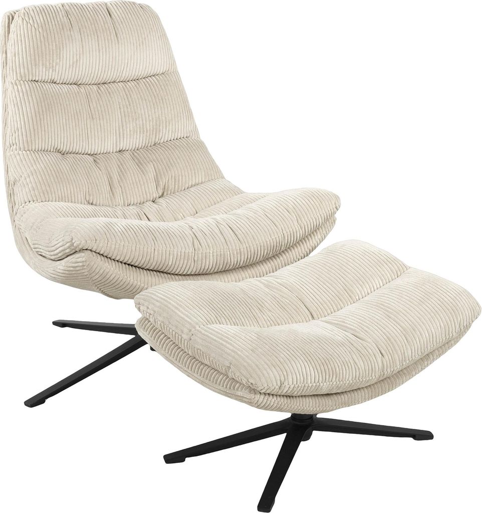Relaxsessel >Porto< (2-teilig) inkl. Hocker, drehbar, Cord beige - 83x100x92 (BxHxT)