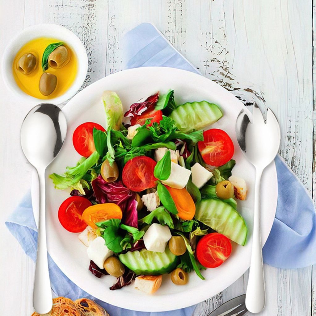 Salatbesteck Set Edelstahl - 2 Löffel + 2 Gabeln - 20cm Küchenbesteck