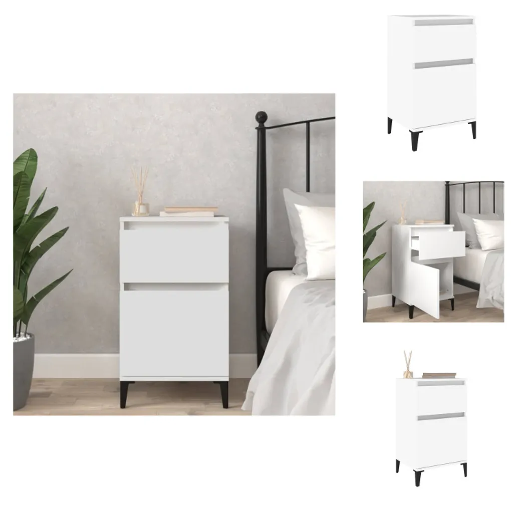 Table de nuit blanc mat 40 cm - Chevet robuste avec rangement ouvert