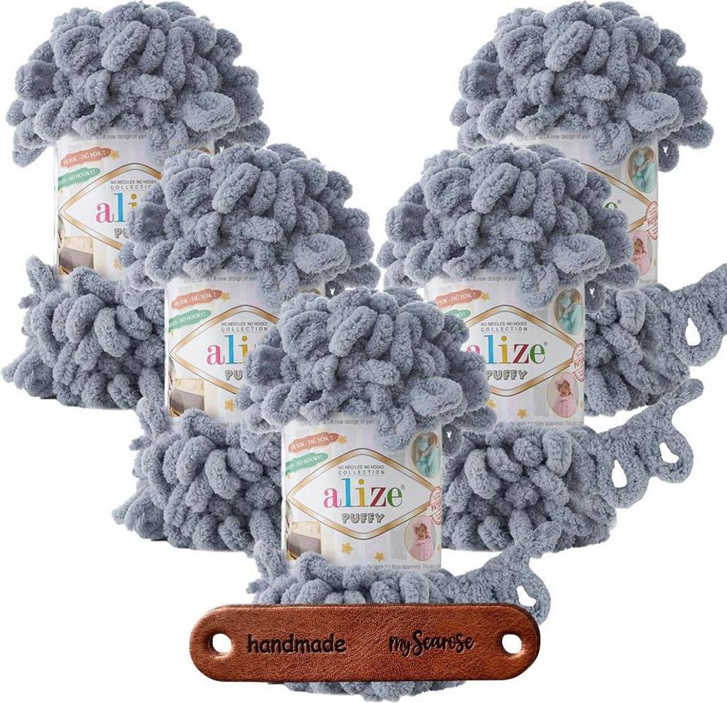 5 x ALIZE Puffy 428 Medium Grey mit Label Produktbild 
