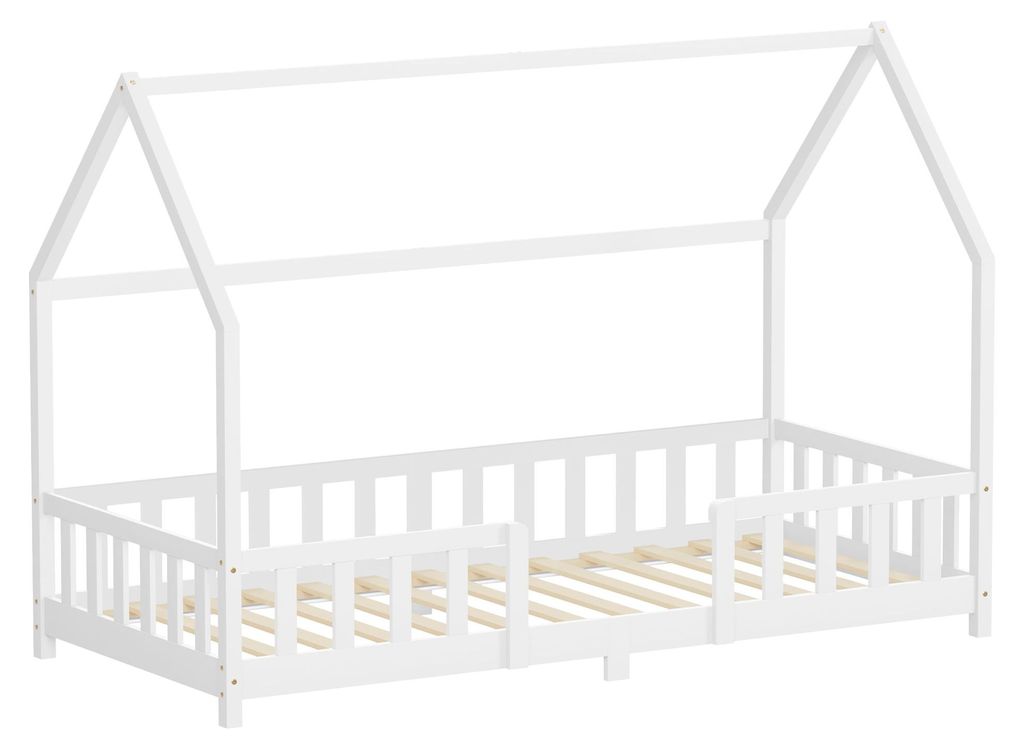 ML-Design Kinderbett 90x200cm mit Rausfallschutz, Dach & Produktbild 