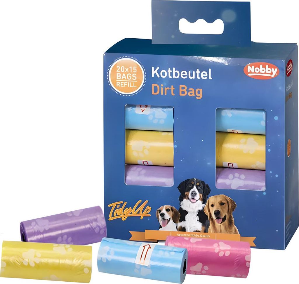 Nobby TidyUp Kotbeutel mit Pfotendruck Vorratspack pastell 20 Rollen á 15 Beutel