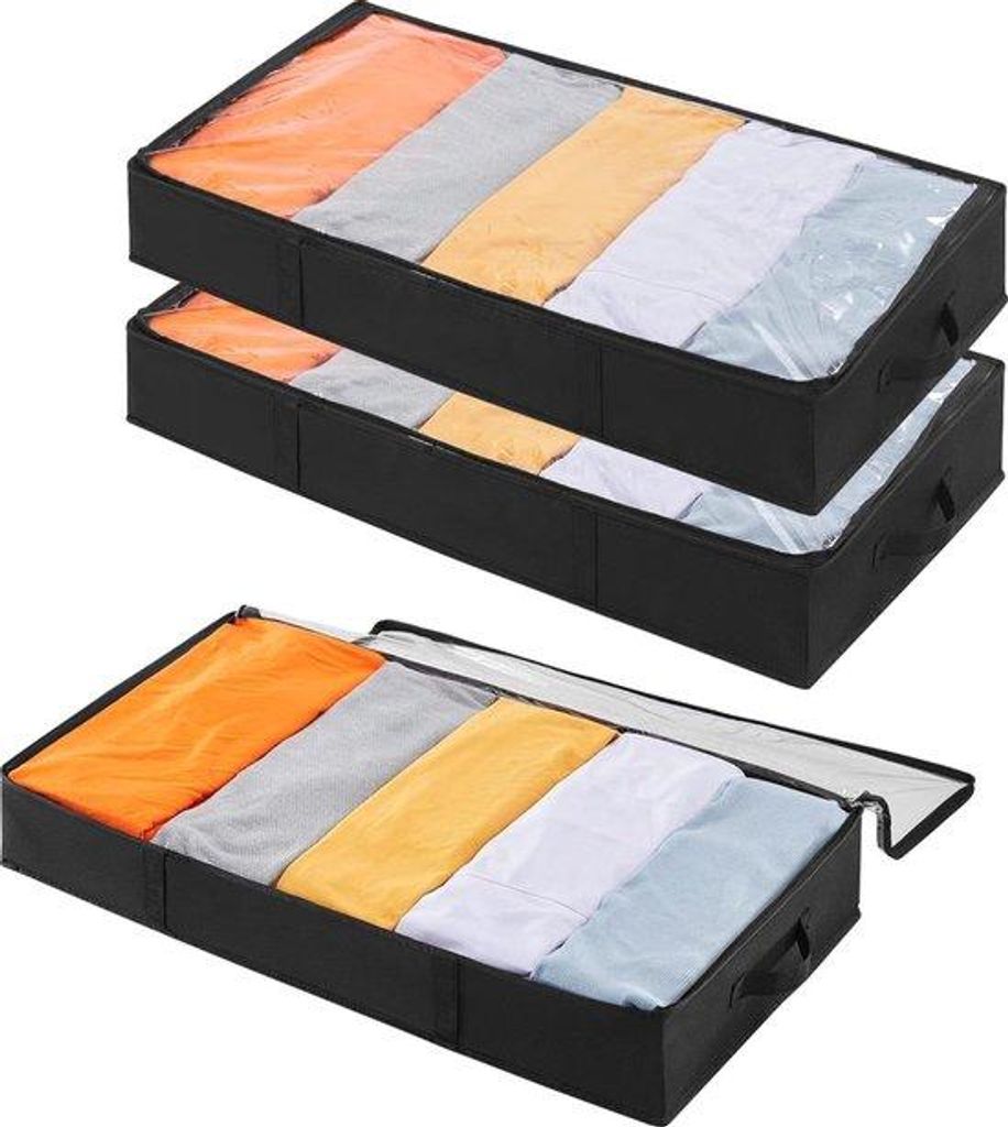 Unterbett-Lagerraum-Set - Raumbewahrend - Set aus 3 - Kapazität 65L - Schwarz