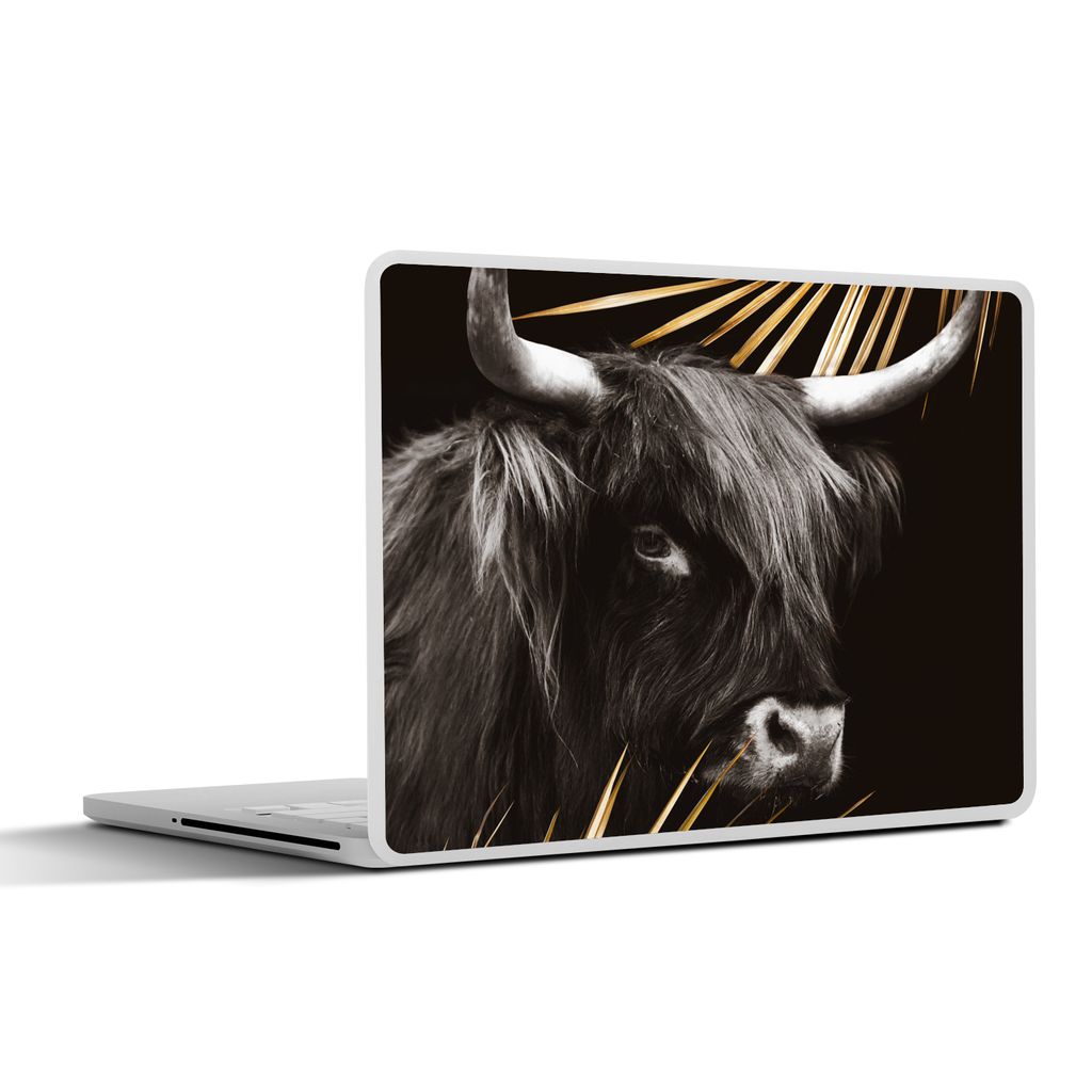 MuchoWow Laptop Aufkleber Sticker Cover Schottischer Highlander - Blätter - Gold 30x21 cm - Sticker für Laptop - Selbstklebend