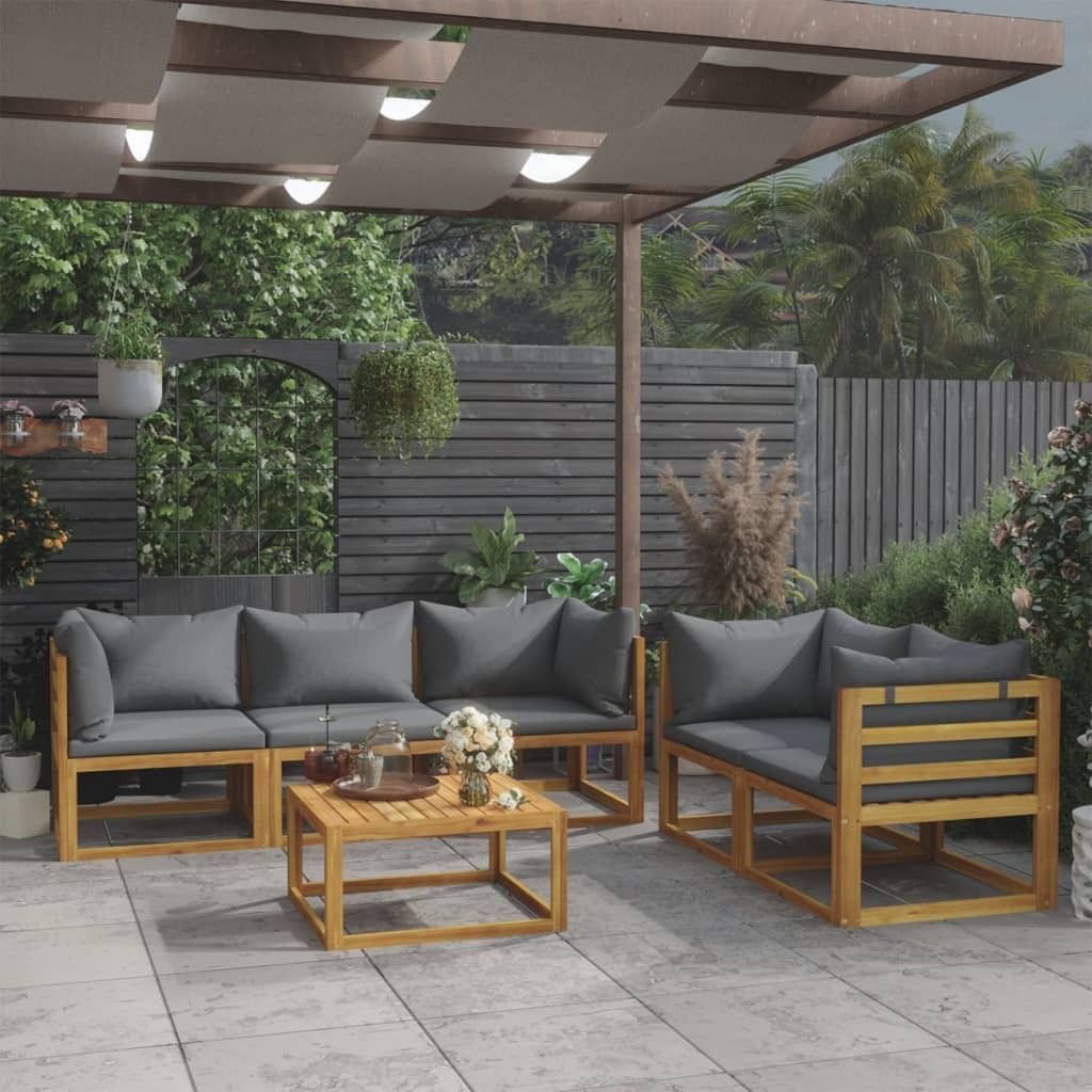 "2024 Moderne" 6-tlg. Garten-Lounge-Set mit Auflagen Massivholz Akazie - Gartenset Sitzgruppeen Neu3024038