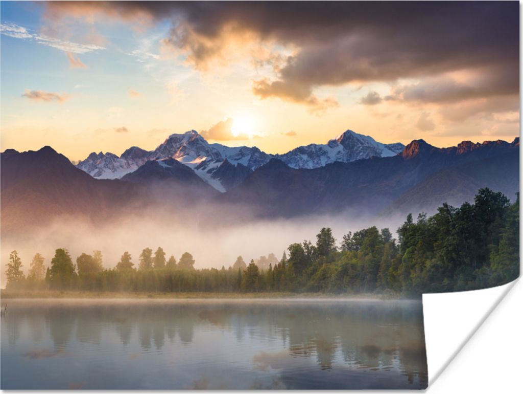 MuchoWow Poster Meer - Berge - Neuseeland 40x30 cm - Plakate für die Wände - Poster Wohnzimmer