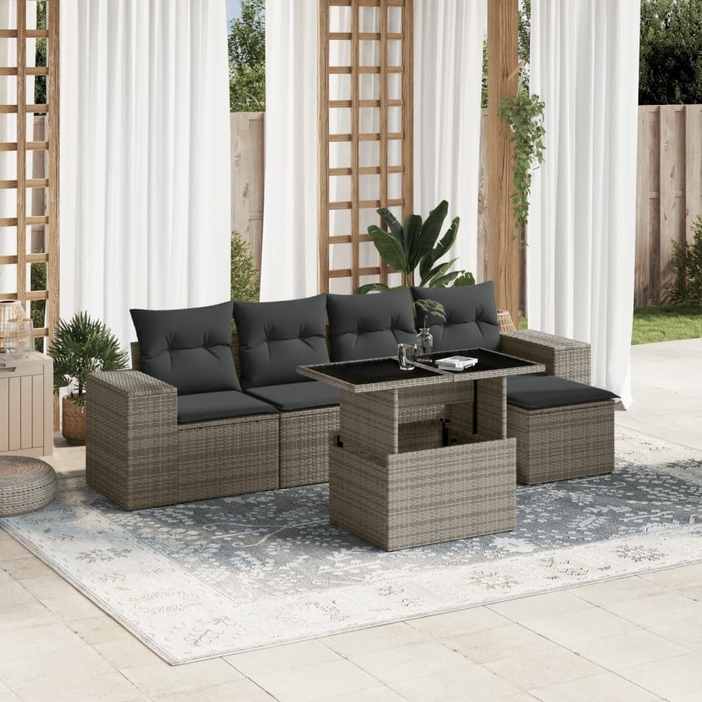Maison Exclusive - 6-tlg. Garten-Sofagarnitur mit Kissen Grau Poly Rattan