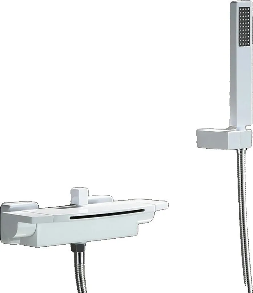 Miscelatore per vasca, superficie galvanica, supporto singolo con doppio comando, design contemporaneo, completo bianco