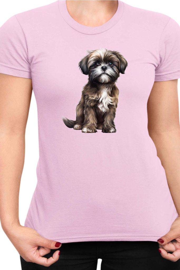 Damen T-Shirt Dogs Breeds Shih Tzu Dog Breed 006, Lady XS / Hellrosa
