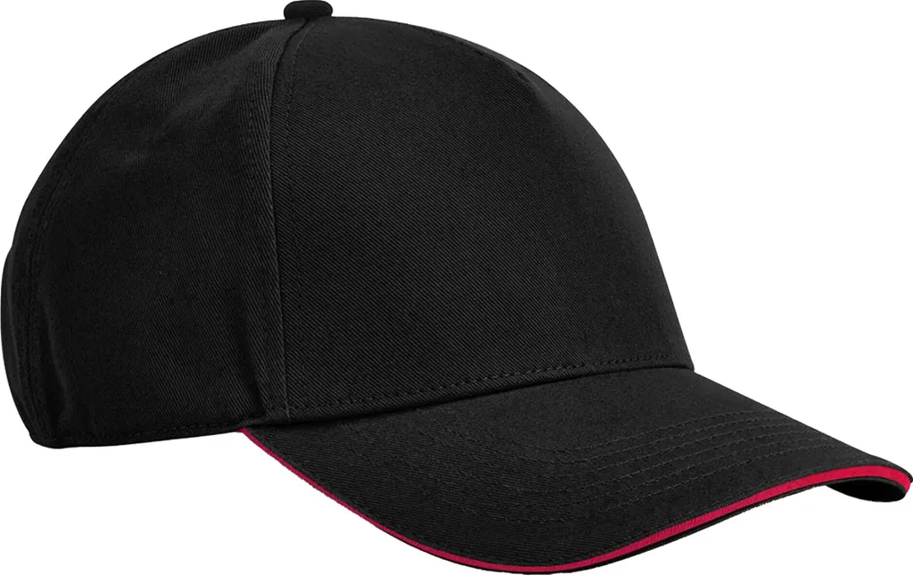 Offerta Cappello Baseball Beechfield BC6902 Nero Rosso Cotone Bio