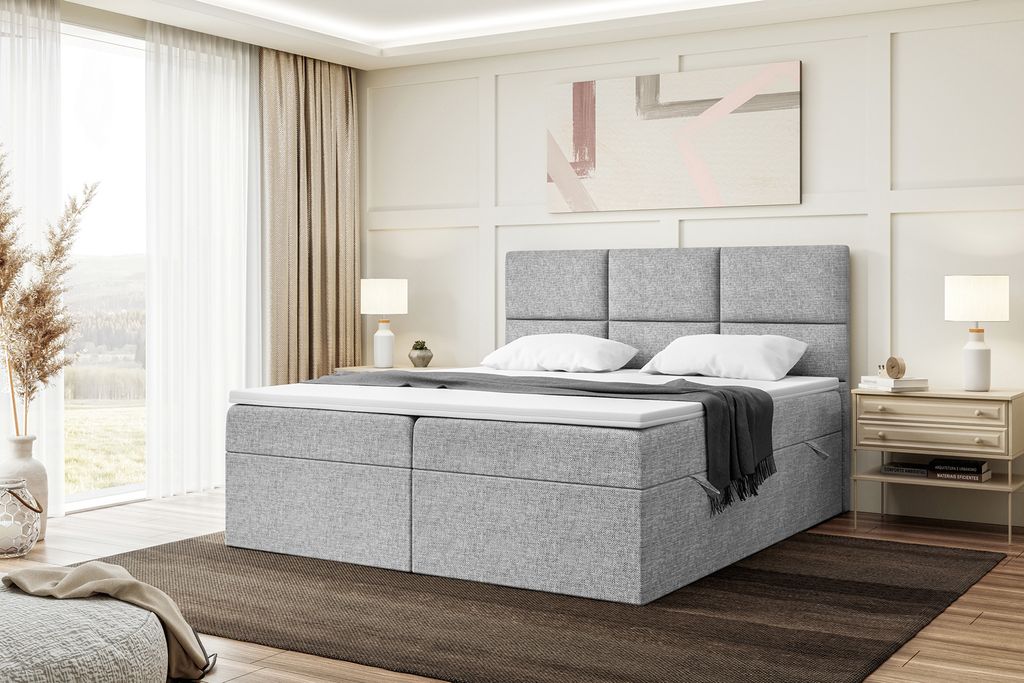 MEBLINI Boxspringbett mit Bettkasten - Gepolstert Doppelbett mit Matratze und Topper - Polsterbett mit Stauraum - Bett mit Kopfteil - Stauraumbett ...