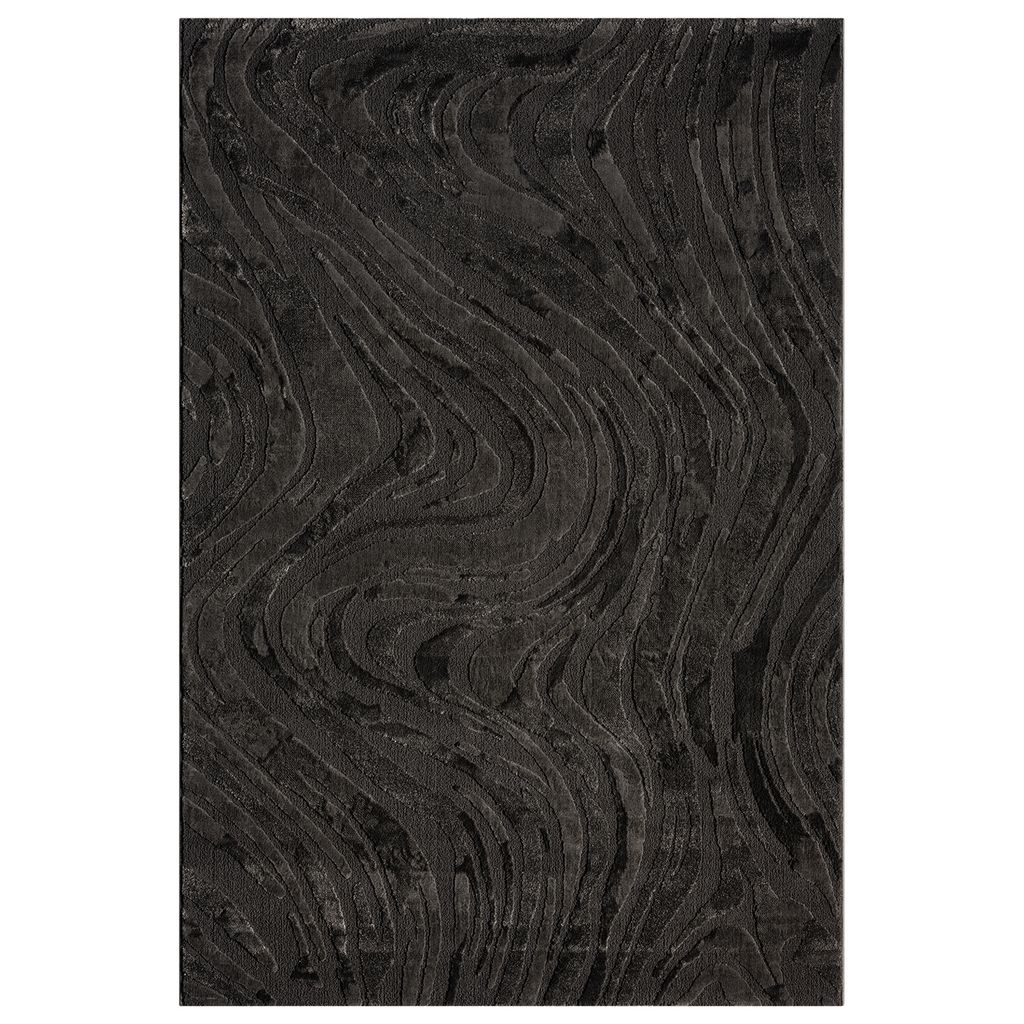 Teppich Wohnzimmer teppich Schlafzimmer 3D Effekt modern Weich kurzflor Wellenmuster Qualitativ, Farbe:Anthrazit, Maße:80 x 150 cm