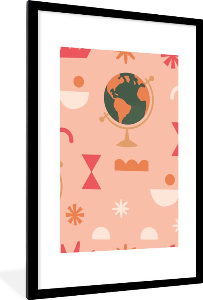 MuchoWow Gerahmtes Poster Globus - Rosa - Pastell 60x90 cm - Poster mit Schwarzem Bilderrahmen Wandposter Rahmen Foto Bilder - Dekoration - Wandp...