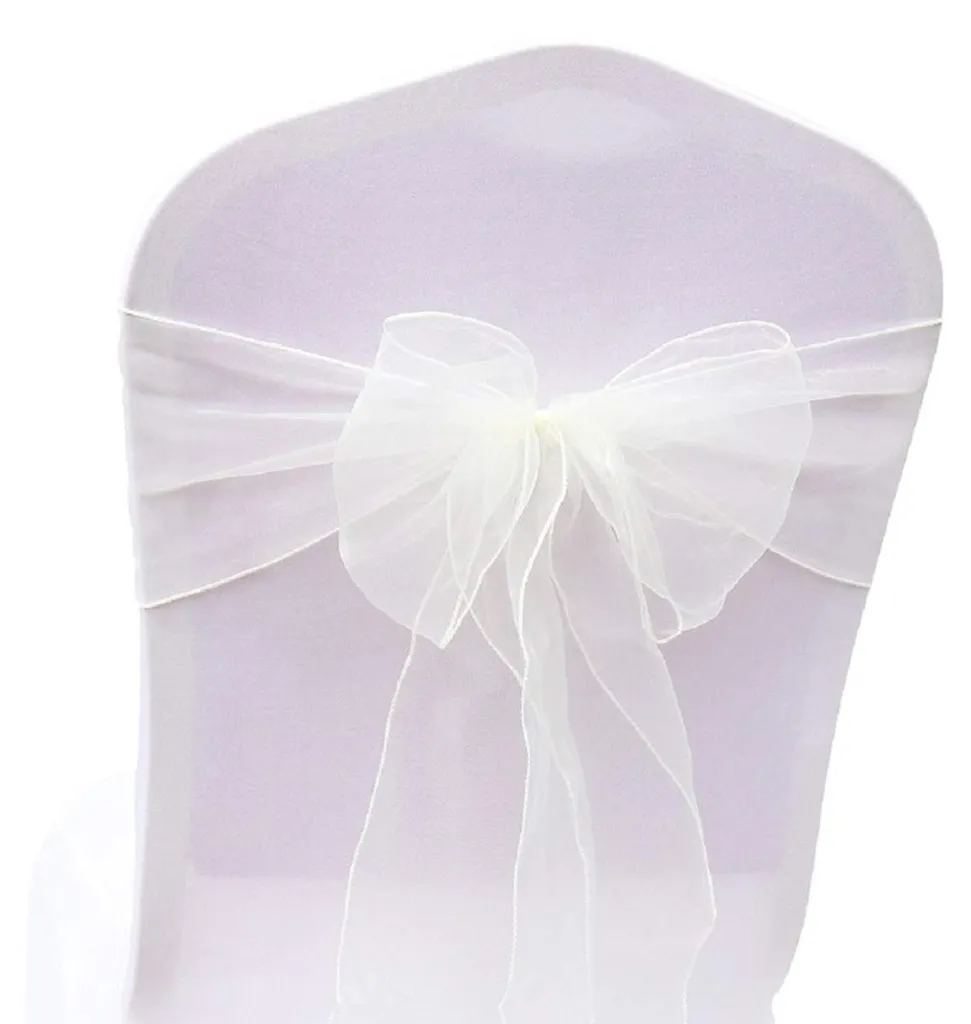 50 Nœuds de Chaise en Organza Ivoire 18x275 cm pour Mariage et Fêtes
