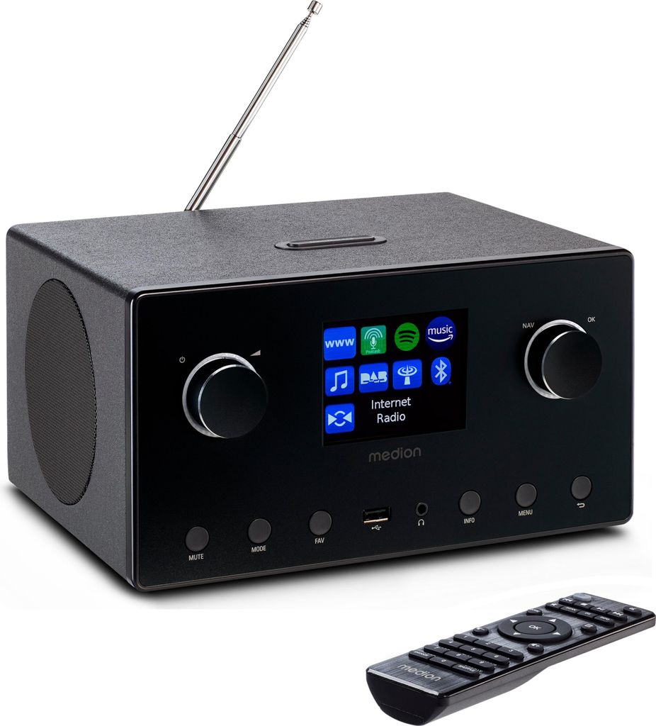 MEDION P85444 2.1 Internetradio mit Subwoofer (DAB+, UKW Radio, Spotify Connect, WLAN, Bluetooth, Streaming, Equalizer, Farbdisplay, USB, AUX, Weck...