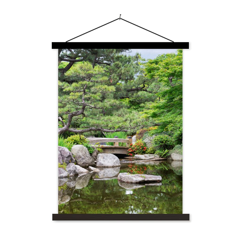 MuchoWow Textilposter Japanisch - Natur - Wasser - Steine - Bäume 60x80 cm mit schwarzem Rahmen - Plakathalter