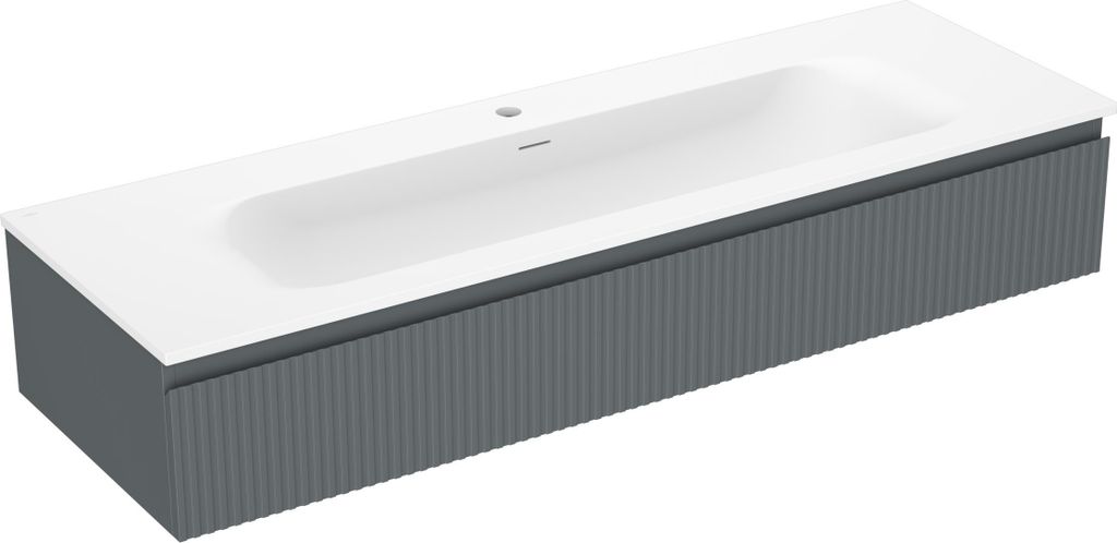 Mexen Rivel Badezimmerschrank 140 cm mit Waschbecken Vela, 1 Schublade, geriffelt, Graphit matt/Weiß matt - 91A20-14023-1-BF66-?