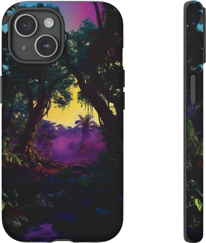 Surreale Dschungel-Sonnenuntergangslandschaft – Hülle Kompatibel mit iPhone 15