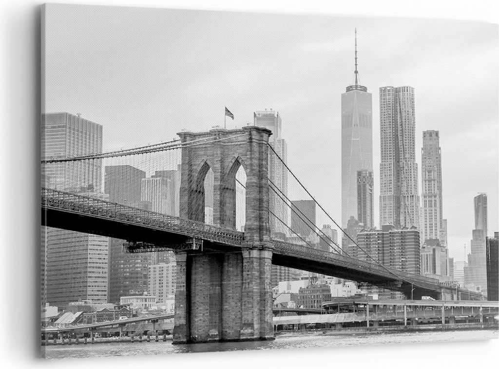 Bild auf Leinwand - Leinwandbild - Einteilig - Brücke Brooklyn schwarz und weiß - 100x70cm - Wand Bild - Wanddeko - Wandbilder - Leinwanddruck - ...