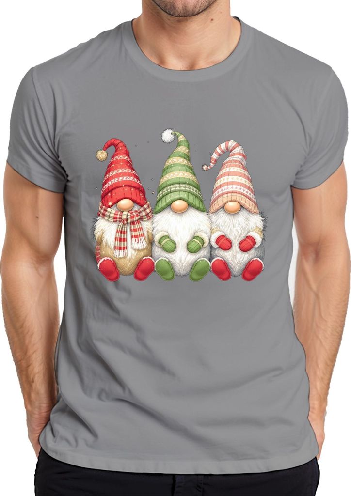 Weihnachtswichtel niedliche Gnome skandinavisch winterlich Motiv Herren T-Shirt, Grau, M