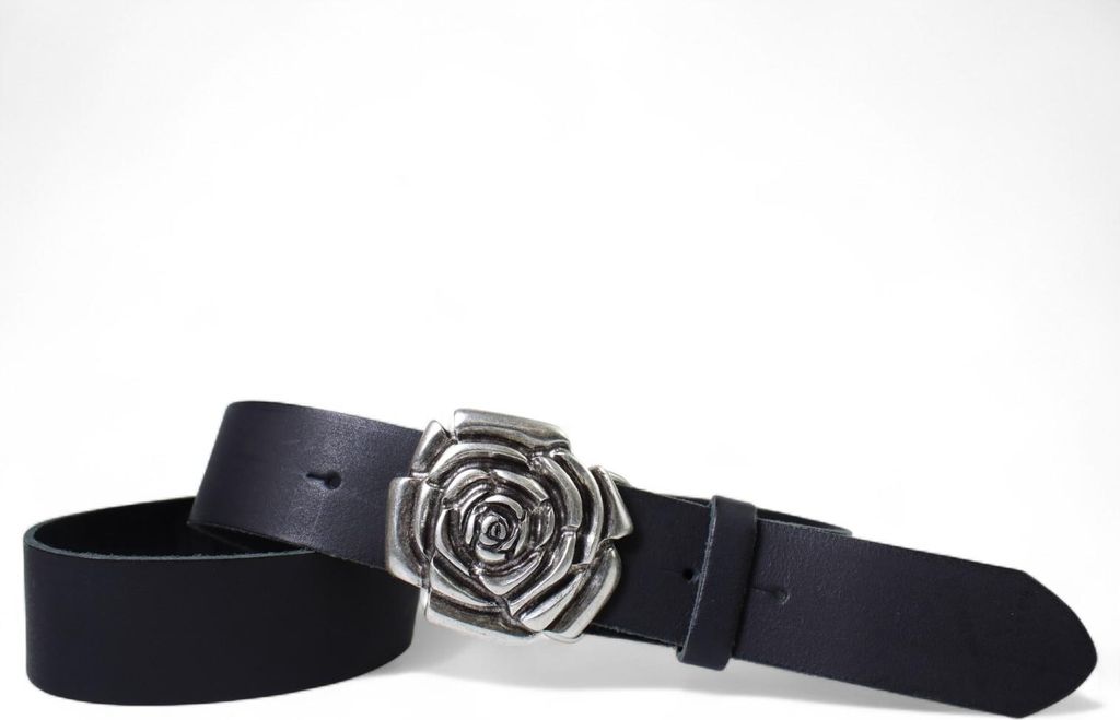 FRONHOFER Damen Ledergürtel Motivschnalle Rosenblüte altsilberne Gürtelschnalle 4 cm