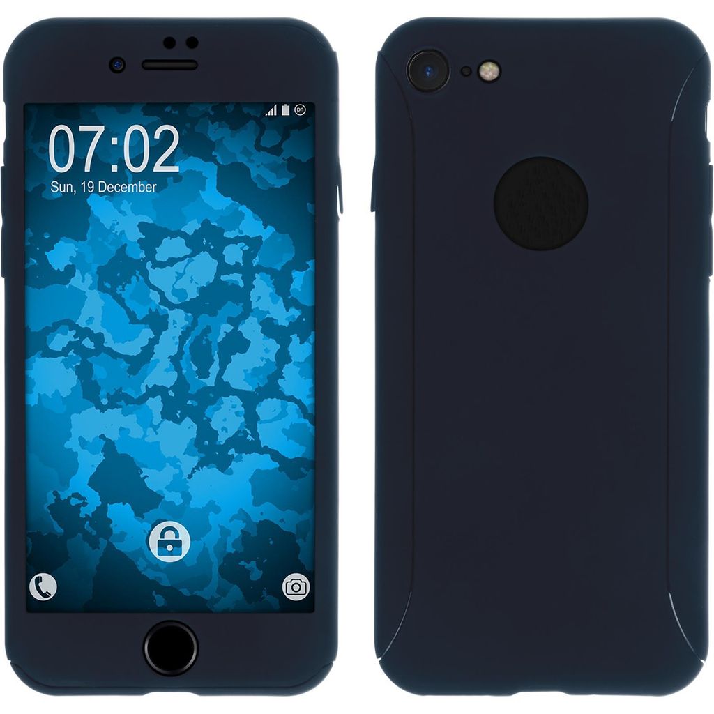PhoneNatic Case kompatibel mit Apple iPhone 7 / 8 / SE 2020 - Hülle dunkelblau 360° Hard-case + Glasfolie