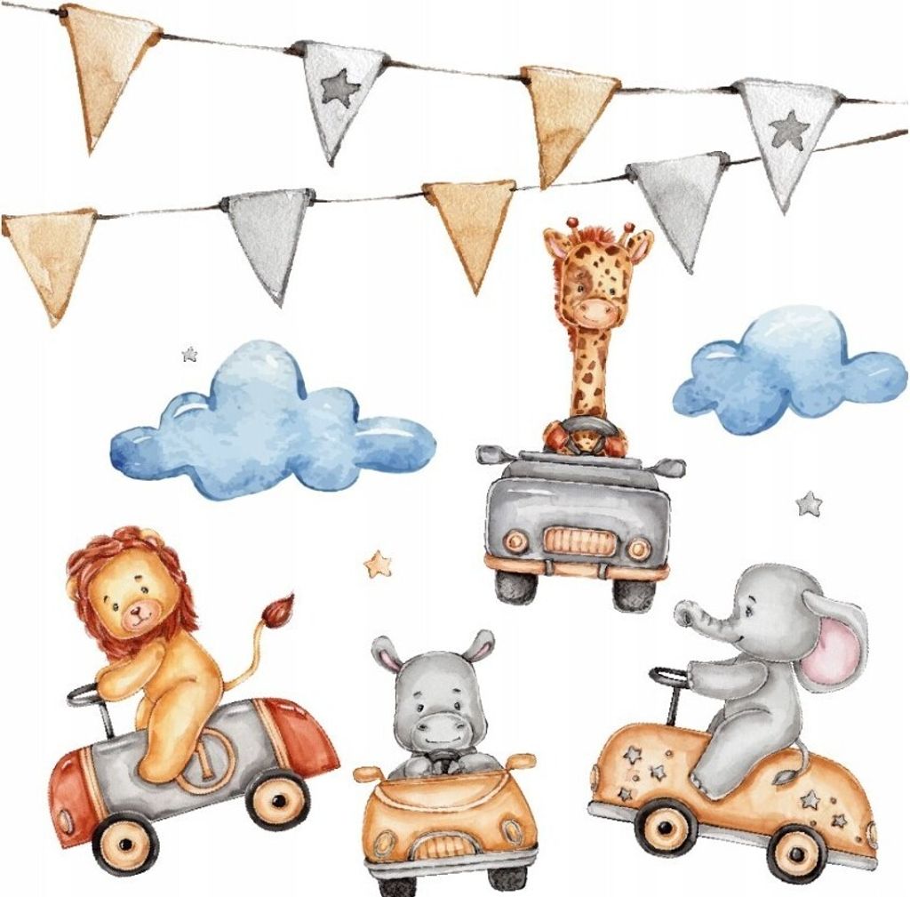 Wandtattoo Tiere im Auto, mit umweltfreundlichen, geruchsneutralen Druckfarben - Wandsticker, Wandaufkleber Kinder 150 x 250 cm