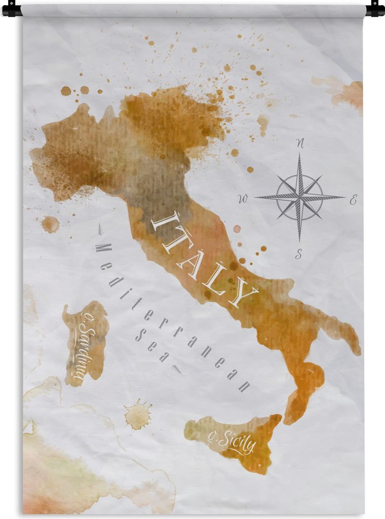 MuchoWow Wandteppich Wandbehang Weltkarte - Farbe - Italien 90x135 cm Tapisserie Dekoration Wandtuch - Baumwolle - Wandskulptur