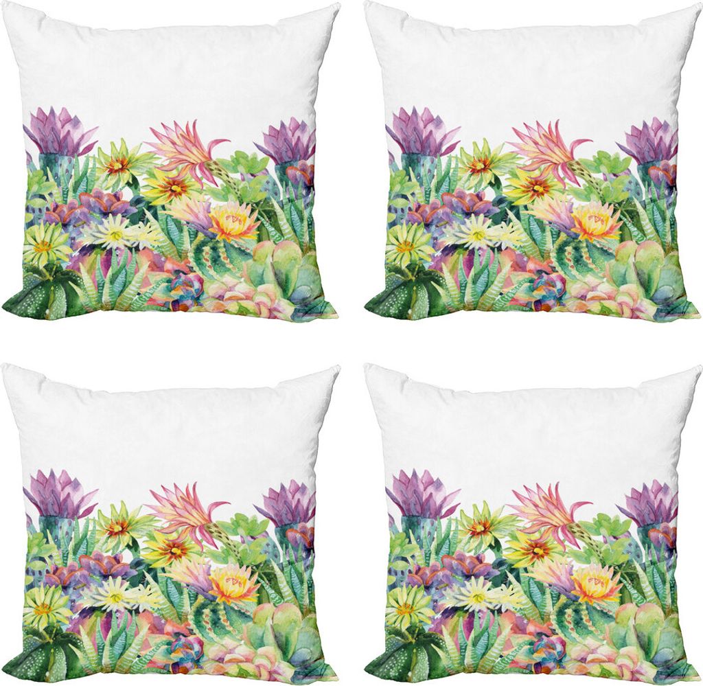 ABAKUHAUS Aquarell Kissenbezug Set (4 Stück), Blumen und Sukkulenten, Moderner Doppelseitiger Digitaldruck, 45 cm x 45 cm, Mehrfarbig