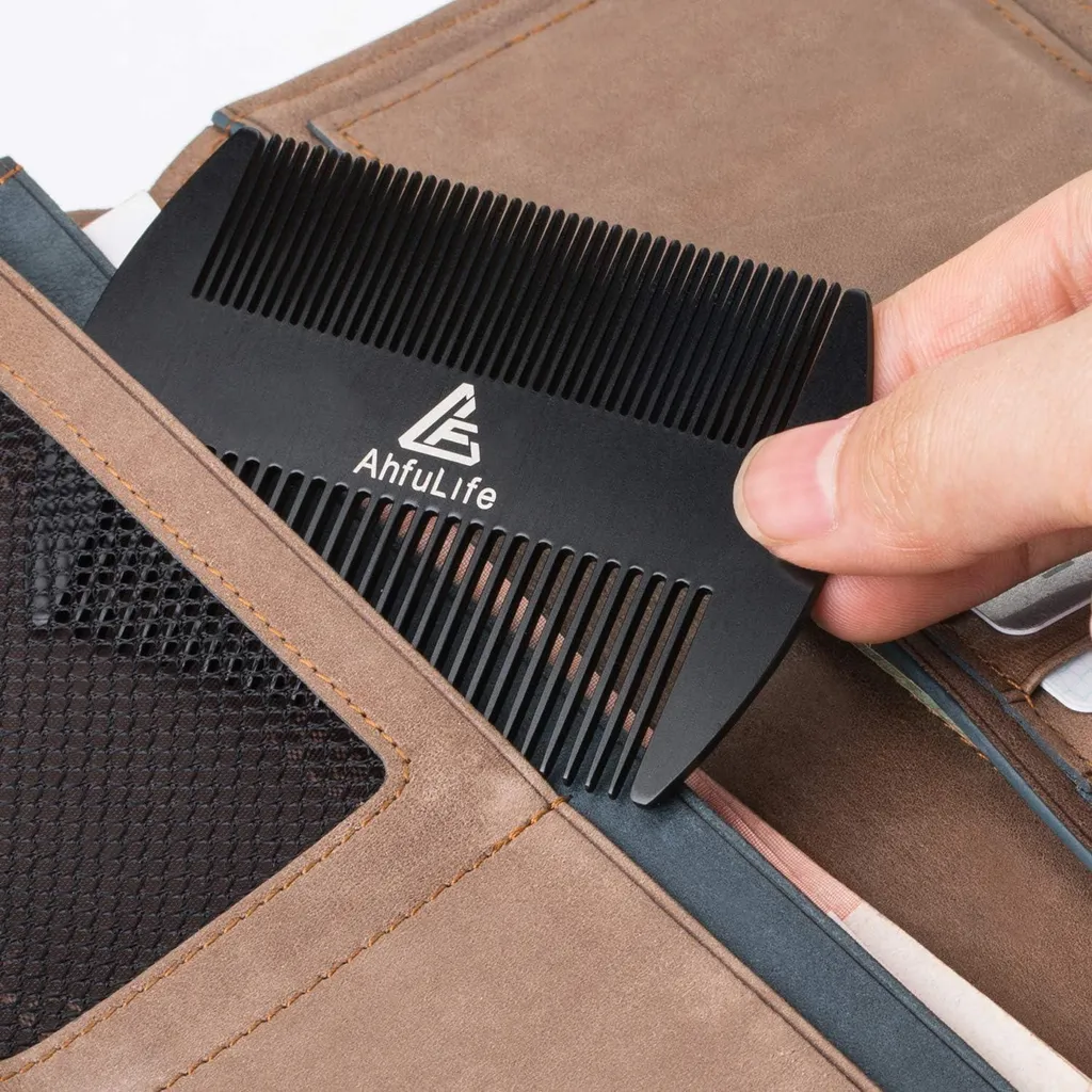 Pettine Barba Metallo Acciaio Inossidabile - EDC Formato Carta di Credito - 2